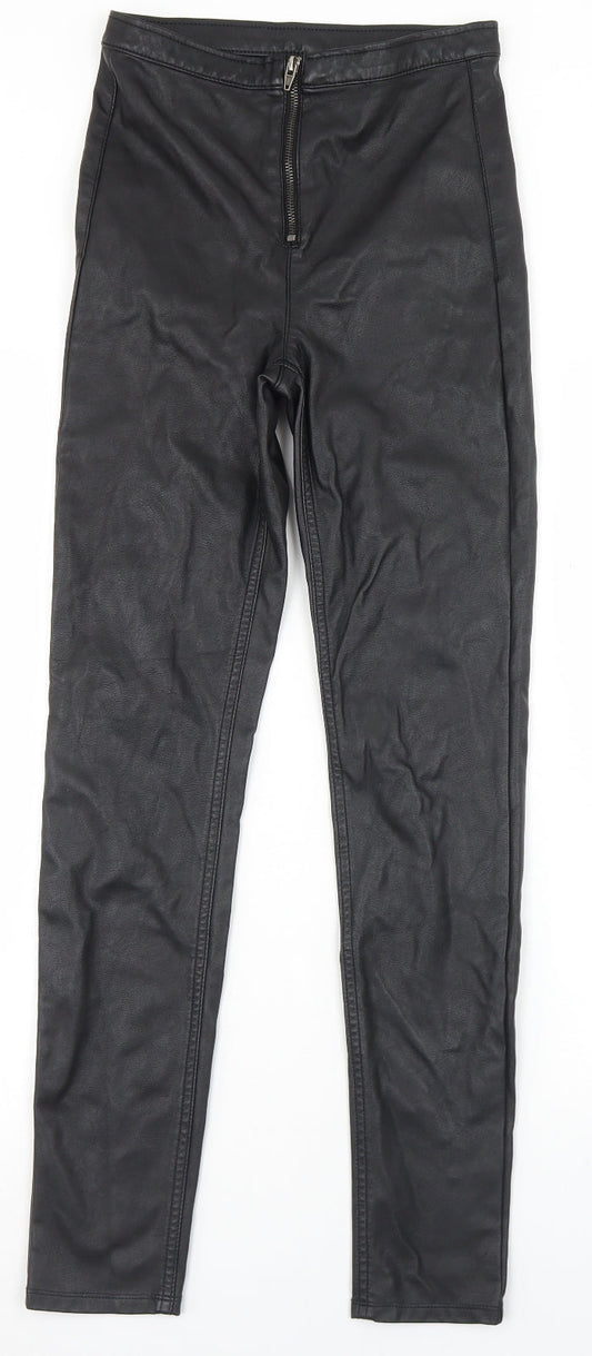 Divided Womens Black  Polyurethane Trousers  Size 8 L29 in Regular Zip