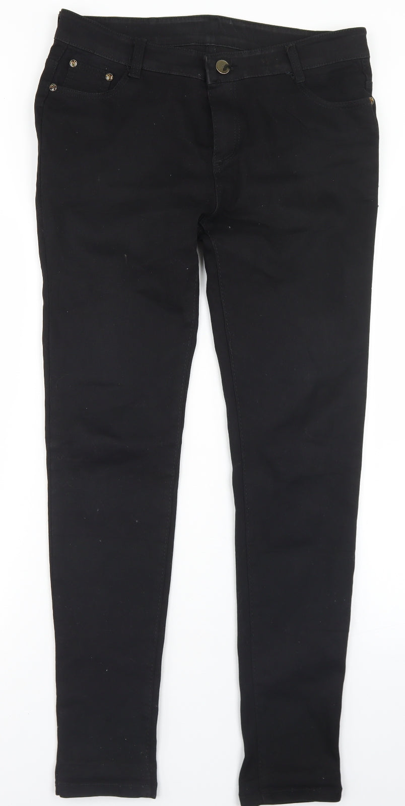 Preworn Womens Black  Cotton Skinny Jeans Size 32 in L30 in Regular Button
