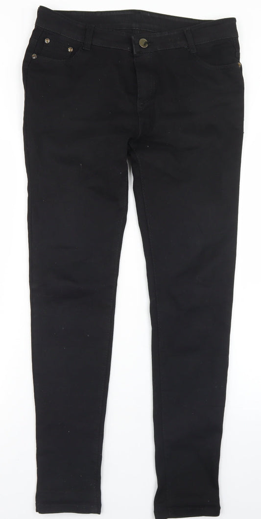 Preworn Womens Black  Cotton Skinny Jeans Size 32 in L30 in Regular Button