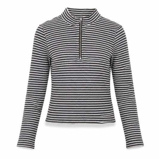 Hollister Girls Black Striped Cotton Cropped T-Shirt Size M Mock Neck