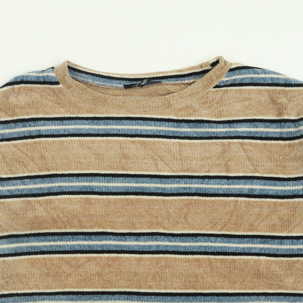 New Look Womens Brown Crew Neck Striped Polyester Pullover Jumper Size L