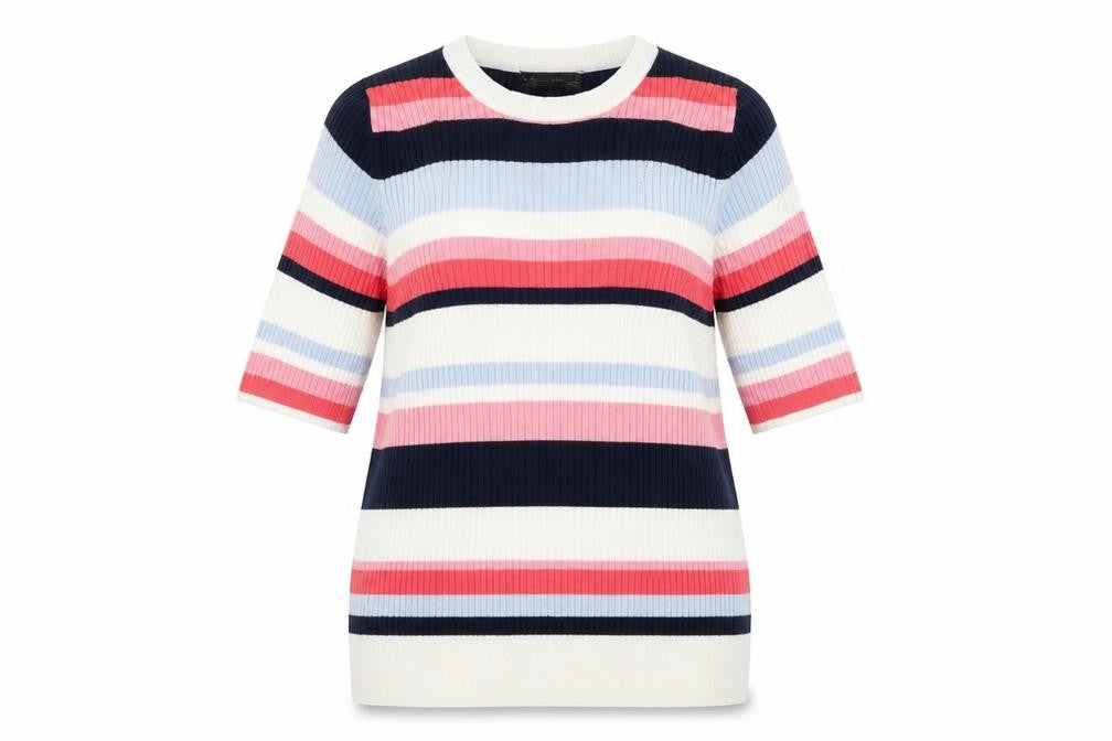 Marks & Spencer Womens Pink Crew Neck Striped Viscose Pullover Jumper Size 16