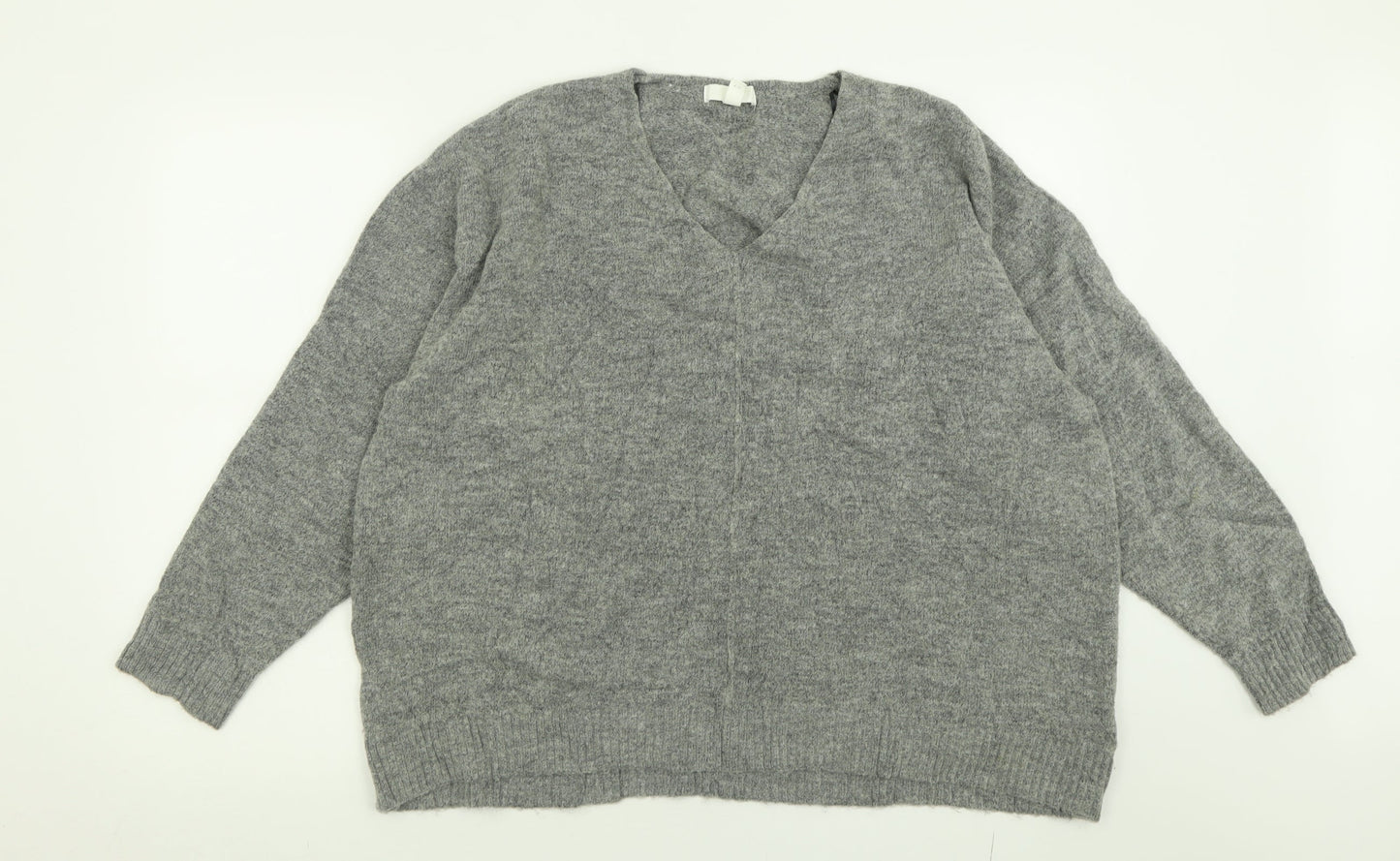 H&M Womens Grey V-Neck  Acrylic Pullover Jumper Size L