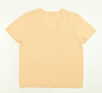 Editions Womens Orange Floral Acrylic Basic T-Shirt Size 12 V-Neck