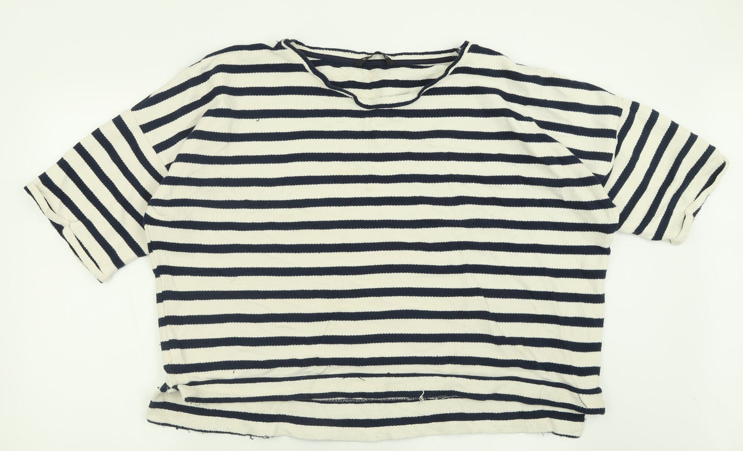 Dunnes Stores Womens White Crew Neck Striped Cotton Pullover Jumper Size XL