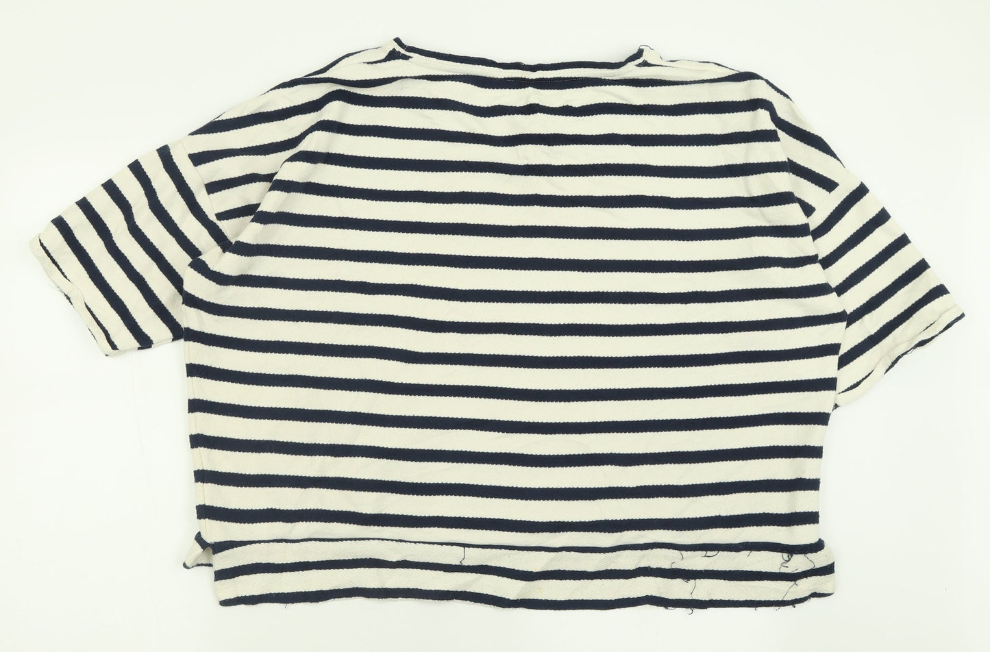 Dunnes Stores Womens White Crew Neck Striped Cotton Pullover Jumper Size XL
