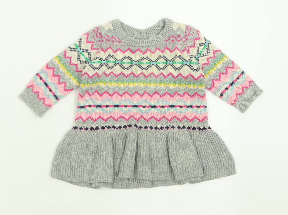 Gap Girls Grey Geometric Cotton Basic Casual Size 3-6 Months Crew Neck Button