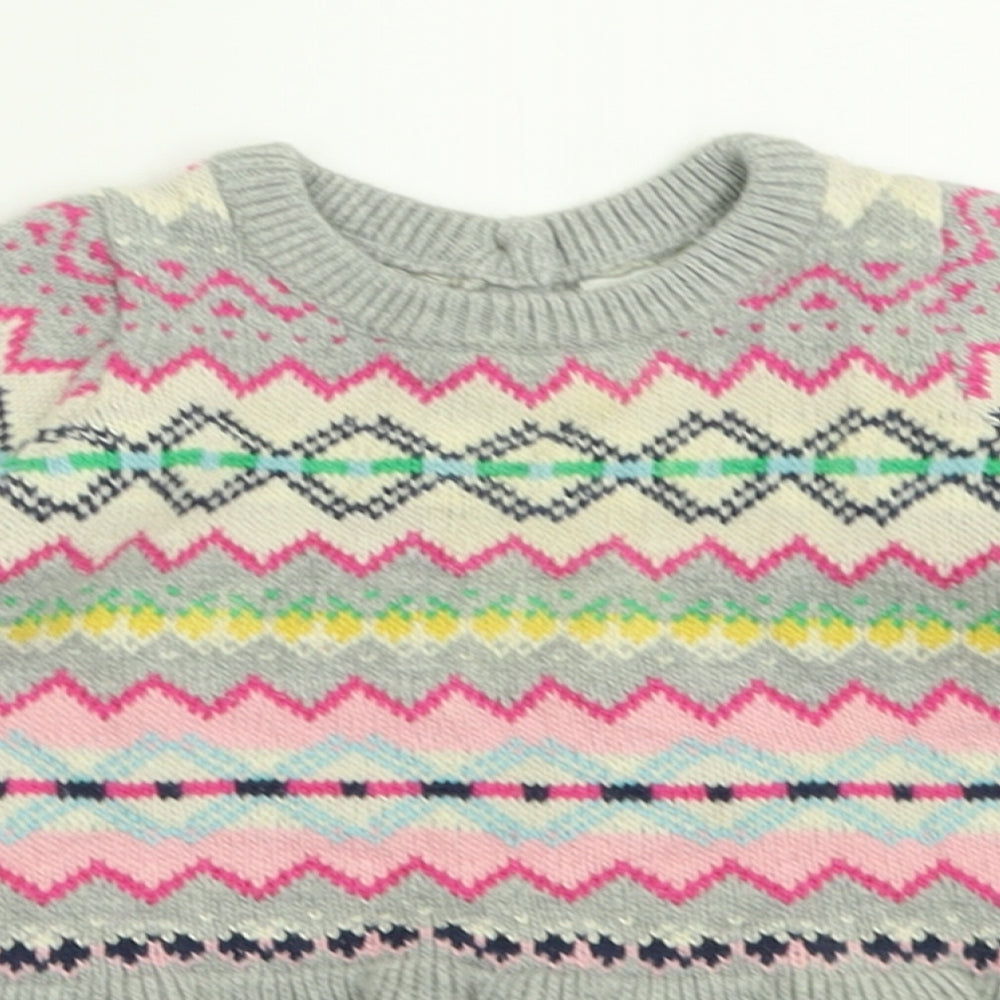 Gap Girls Grey Geometric Cotton Basic Casual Size 3-6 Months Crew Neck Button