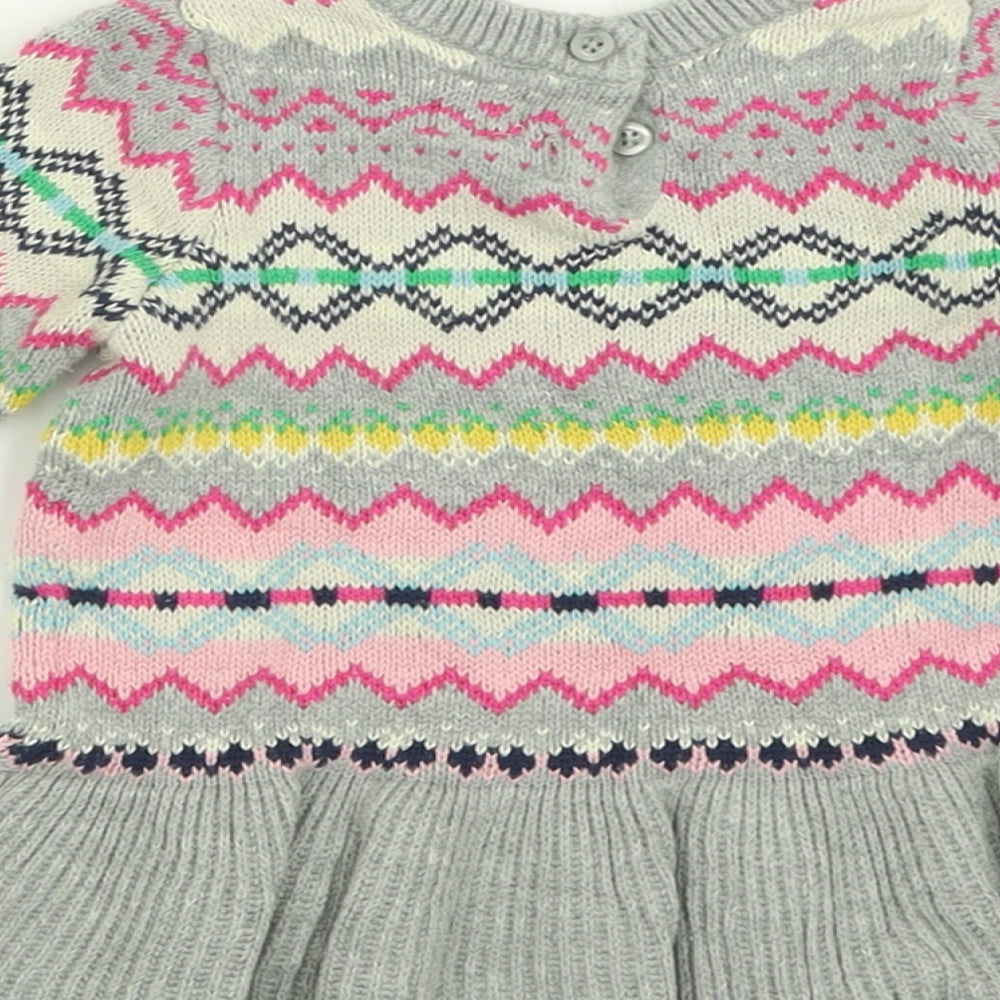 Gap Girls Grey Geometric Cotton Basic Casual Size 3-6 Months Crew Neck Button