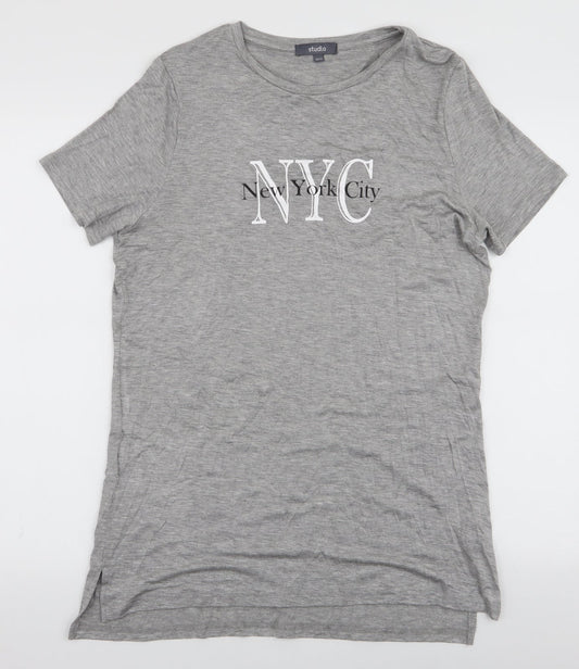 Studio Womens Grey  Viscose Jersey T-Shirt Size 12 Round Neck - NYC