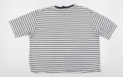 Preloved Dunnes Stores Womens White Striped Viscose Basic T-Shirt Size L Round Neck - Back