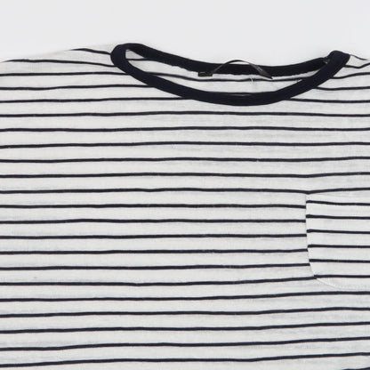 Preloved Dunnes Stores Womens White Striped Viscose Basic T-Shirt Size L Round Neck - Detail
