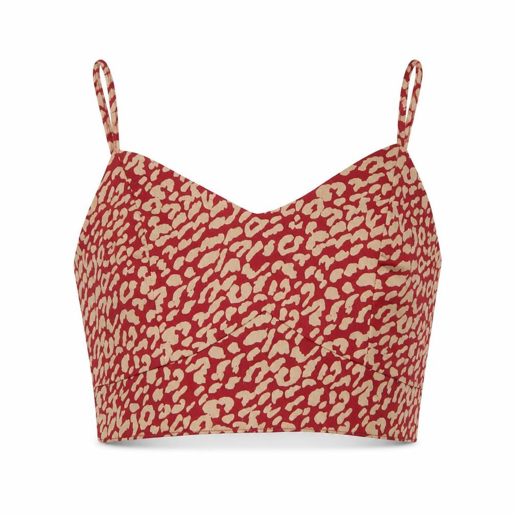 Quiz Womens Red Animal Print Polyester Cropped Blouse Size 10 Sweetheart