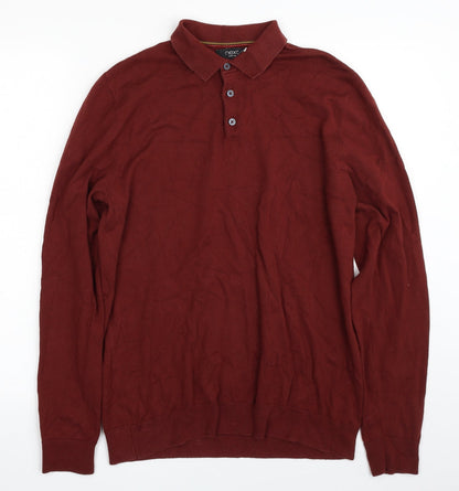 Next Mens Brown Collared  Cotton Pullover Jumper Size M