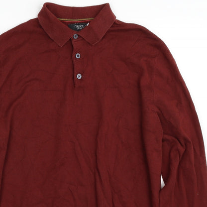 Next Mens Brown Collared  Cotton Pullover Jumper Size M