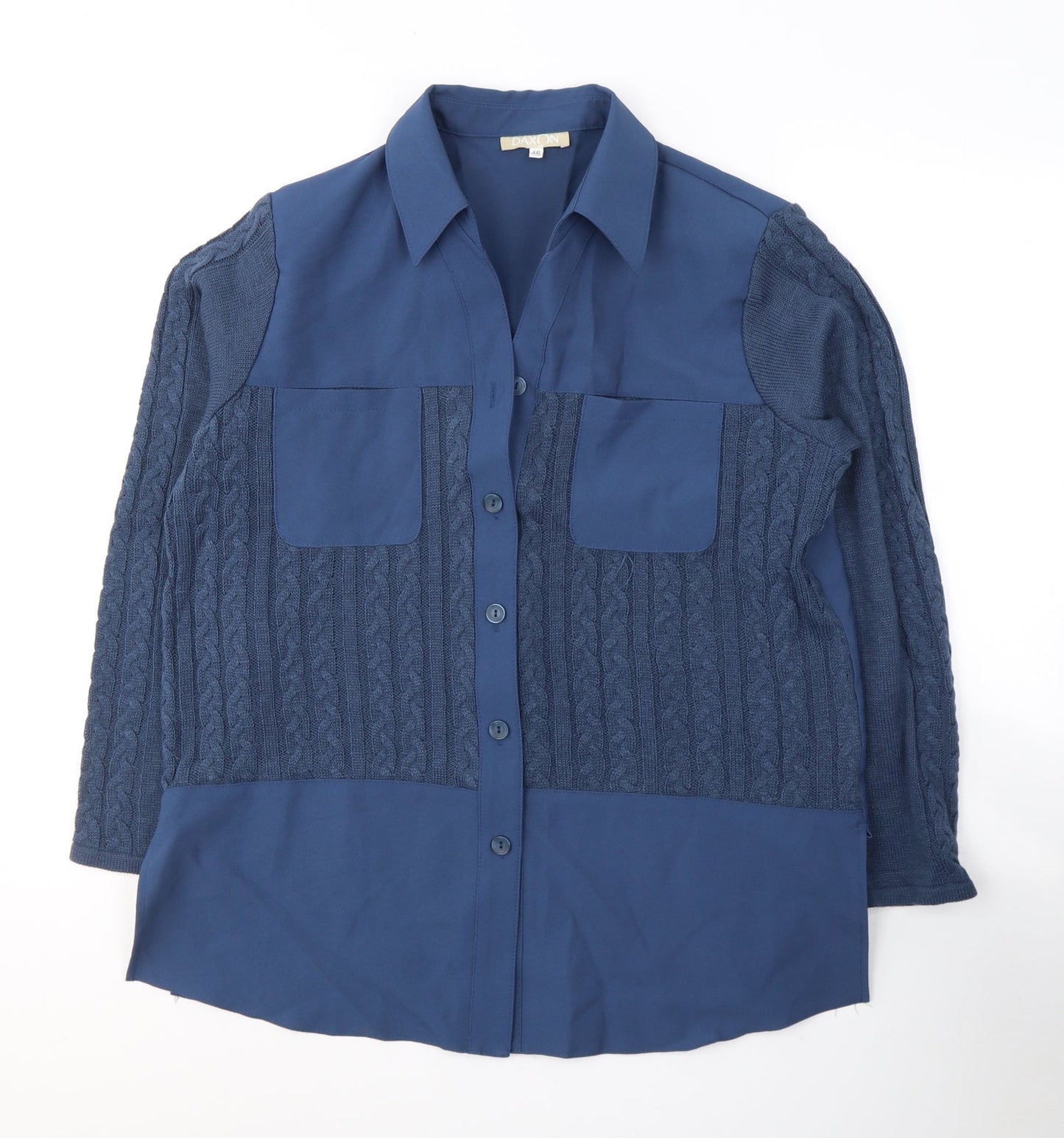 Dakon Womens Blue  Polyester Basic Button-Up Size 18 V-Neck