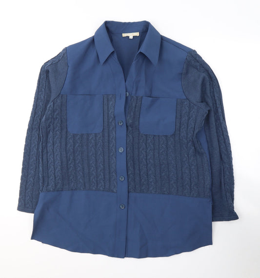 Dakon Womens Blue  Polyester Basic Button-Up Size 18 V-Neck