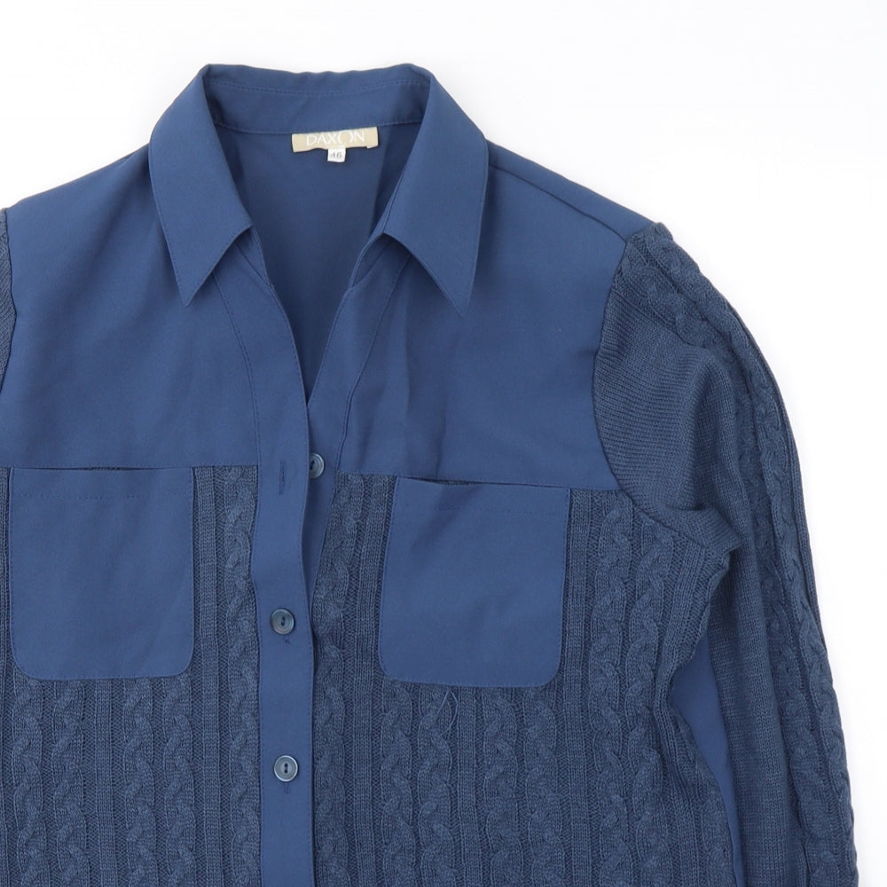 Dakon Womens Blue  Polyester Basic Button-Up Size 18 V-Neck