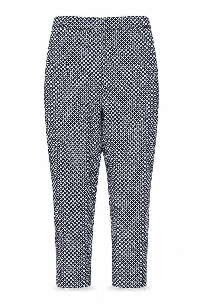 F&F Womens Blue Herringbone Cotton Carrot Trousers Size 12 L27 in Regular Zip
