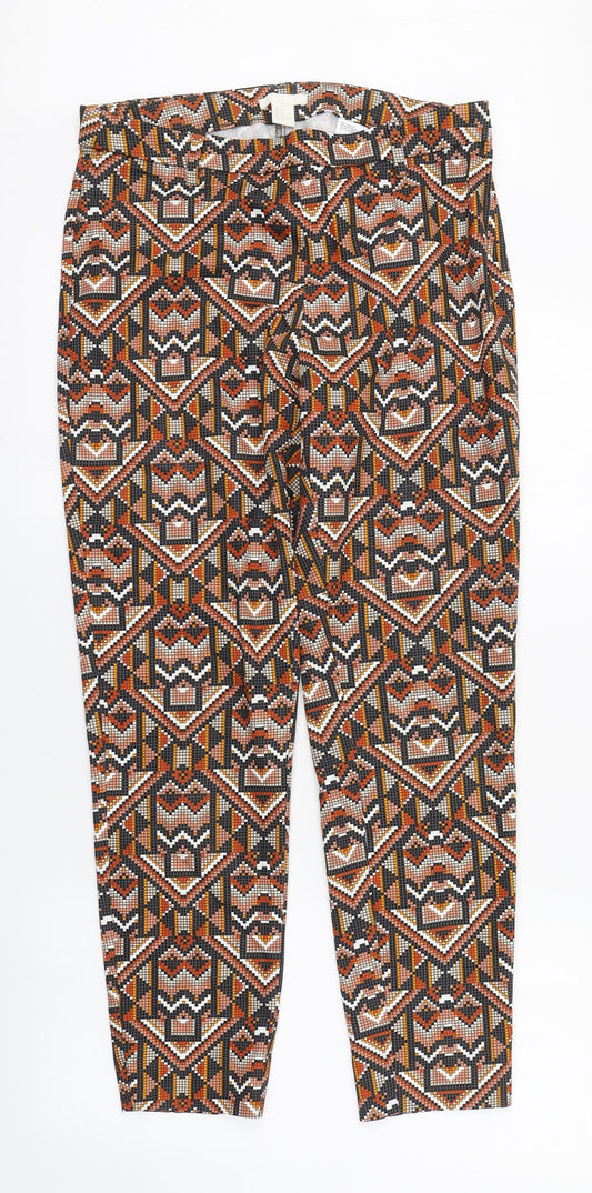 H&M Womens Multicoloured Geometric Cotton Carrot Trousers Size 10 L27 in Regular