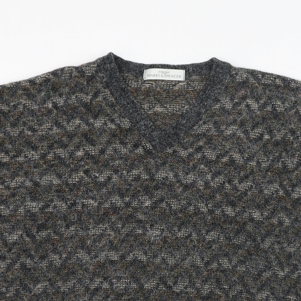 Marks and Spencer Womens Grey V-Neck  Acrylic Pullover Jumper Size M