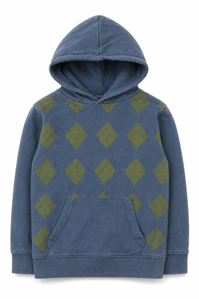 Zara Boys Blue Argyle/Diamond Cotton Pullover Hoodie Size 4-5 Years  Pullover