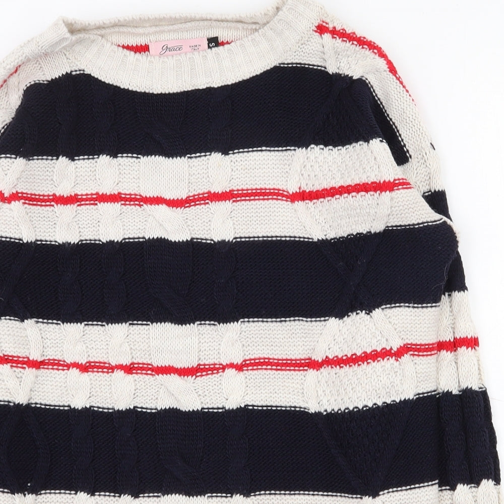 Grace Womens Multicoloured Round Neck Striped Acrylic Pullover Jumper Size S