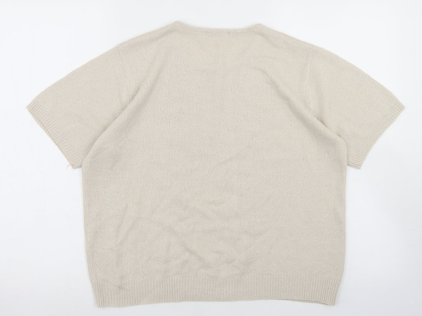 Berkertex Womens Beige Round Neck  Acrylic Pullover Jumper Size 14   - Floral Detail