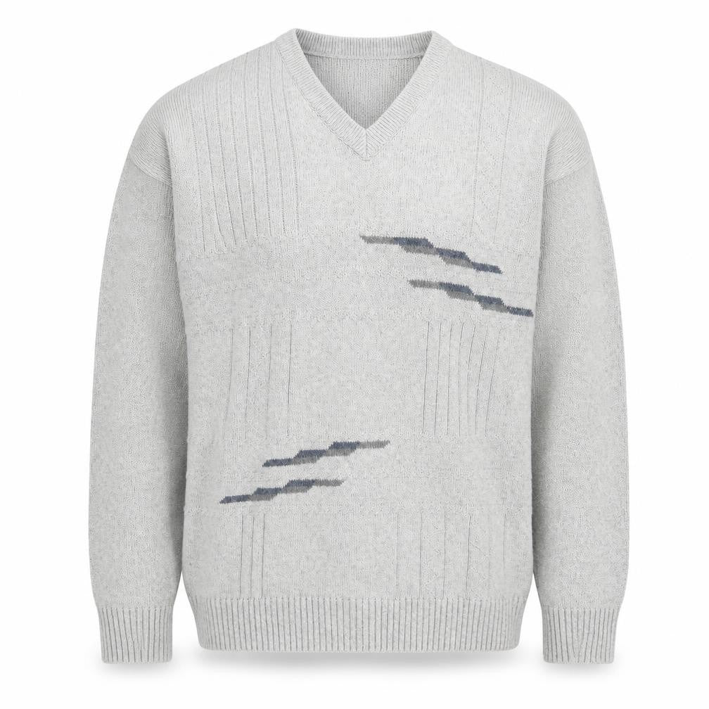 Carson Mens Grey V-Neck  Cotton Pullover Jumper Size L