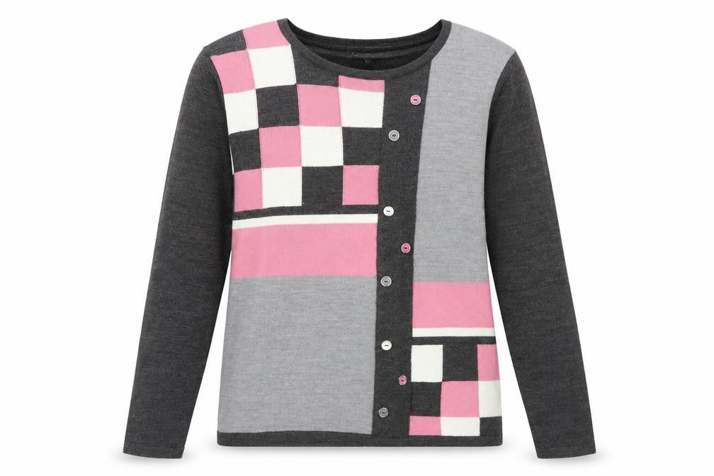 Autonomy Womens Grey Round Neck Check Acrylic Pullover Jumper Size M