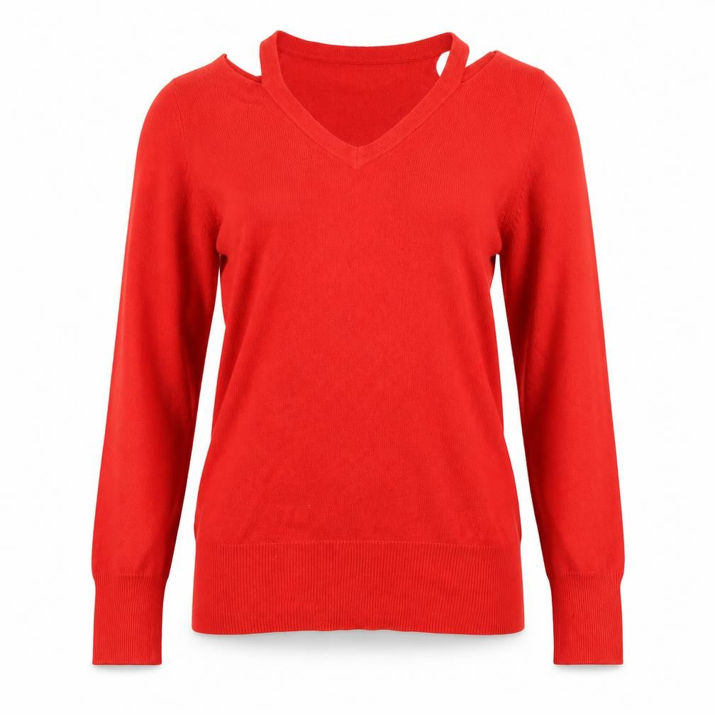 Papaya Womens Red V-Neck  Acrylic Pullover Jumper Size S   - Cut outs