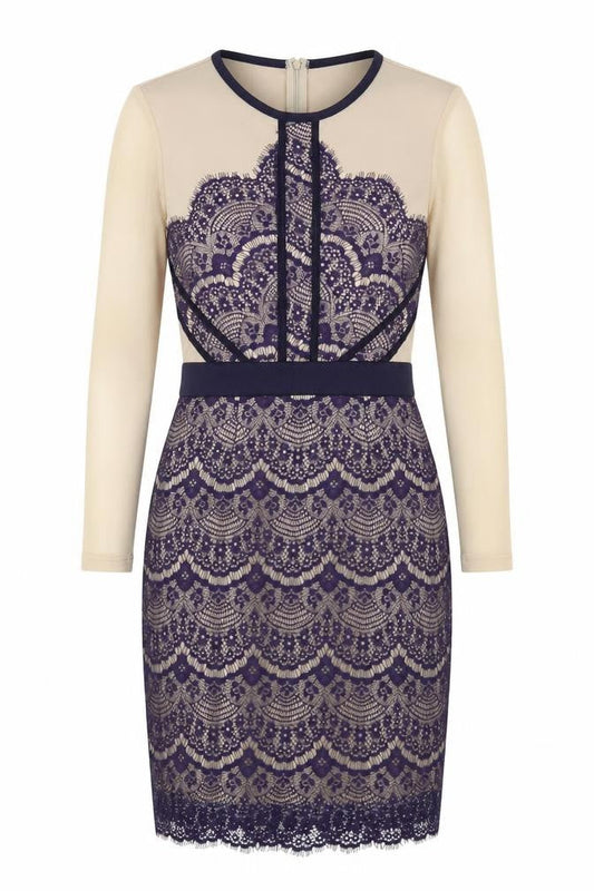 Boohoo Womens Beige  Polyester Pencil Dress  Size 10  Round Neck Zip - Lace