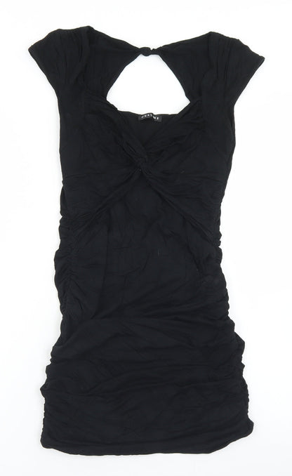 Preloved West One Womens Black  Viscose Bodycon  Size 8  Round Neck - Front