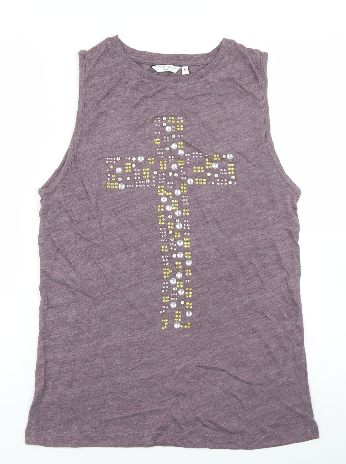 New Look Womens Purple  Polyester Basic Tank Size 12 Round Neck
