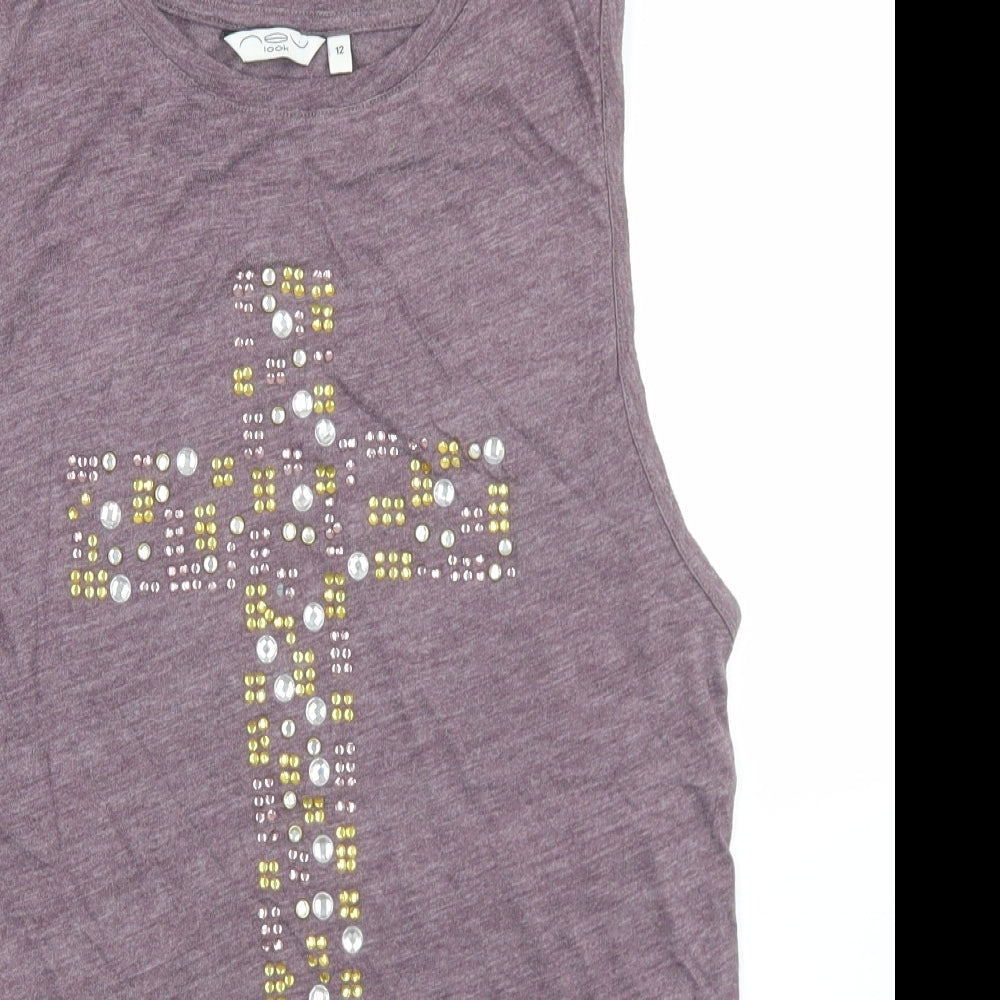 New Look Womens Purple  Polyester Basic Tank Size 12 Round Neck
