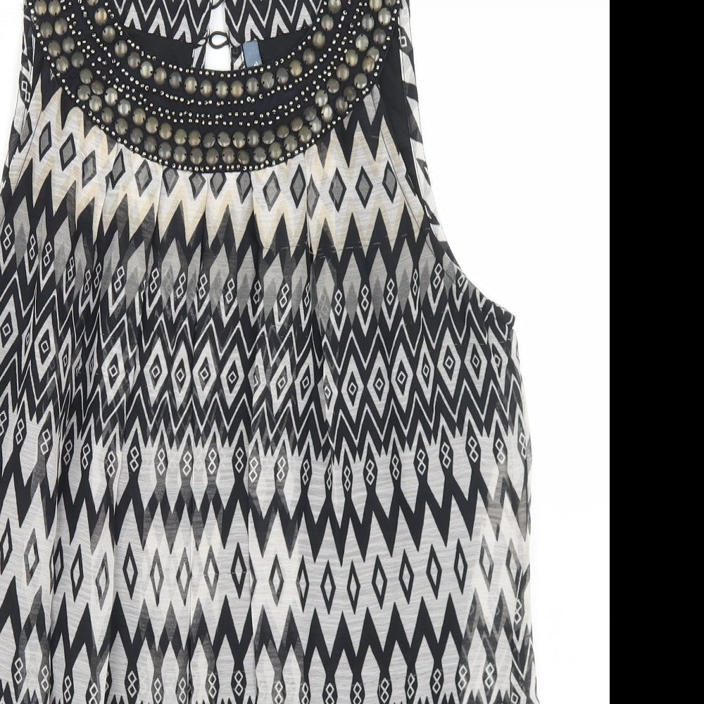 E-vie Womens Black Argyle/Diamond Polyester Basic Blouse Size 12 Round Neck