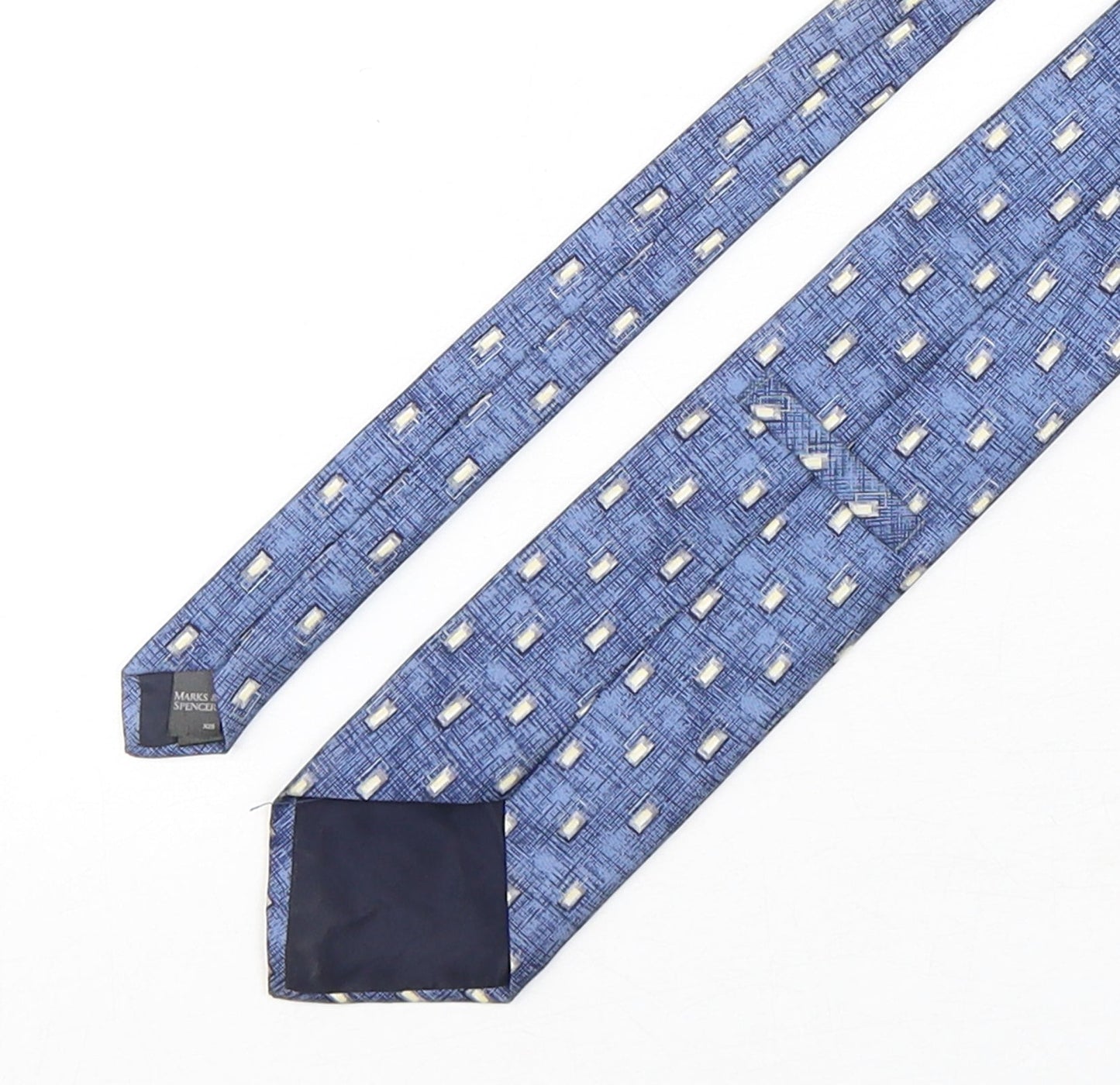 Marks and Spencer Mens Blue Geometric Silk Pointed Tie One Size