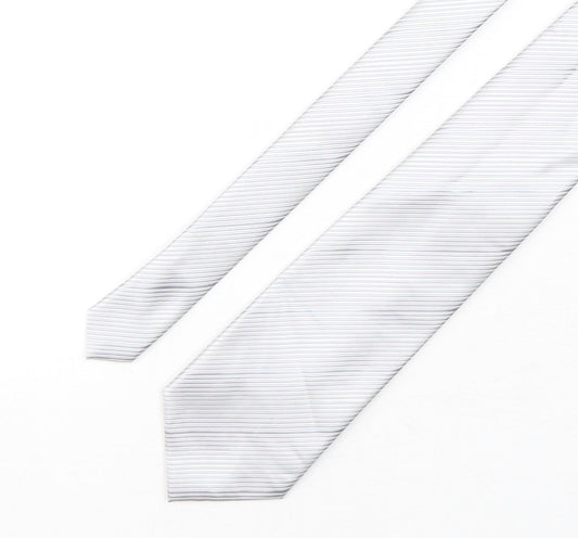 London Road Mens Silver Striped Polyester Pointed Tie One Size