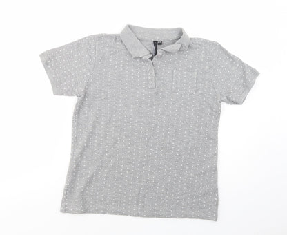 Essentials Womens Grey Polka Dot Cotton Basic Polo Size 8 Collared