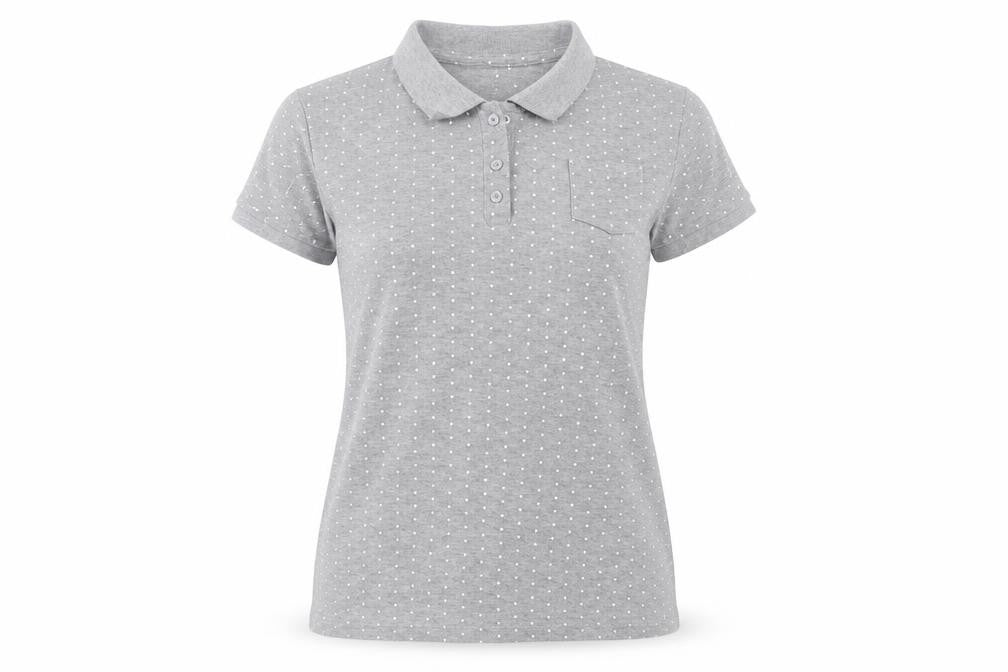 Essentials Womens Grey Polka Dot Cotton Basic Polo Size 8 Collared