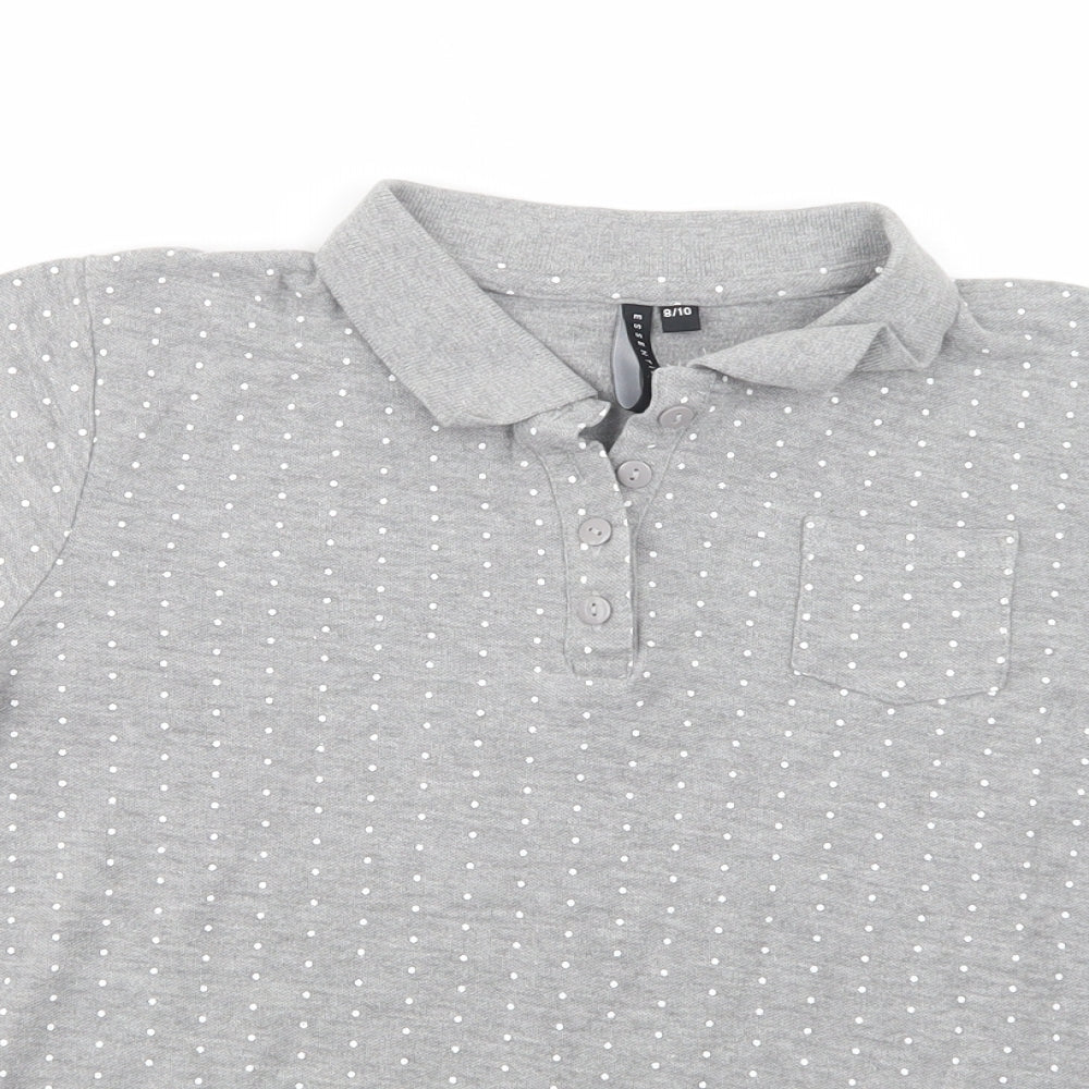 Essentials Womens Grey Polka Dot Cotton Basic Polo Size 8 Collared