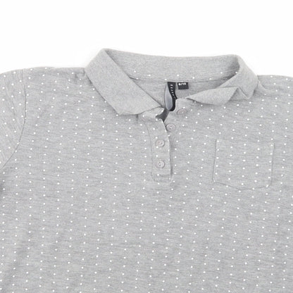 Essentials Womens Grey Polka Dot Cotton Basic Polo Size 8 Collared