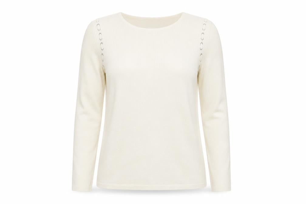 Papaya Womens Ivory Crew Neck  Acrylic Pullover Jumper Size S