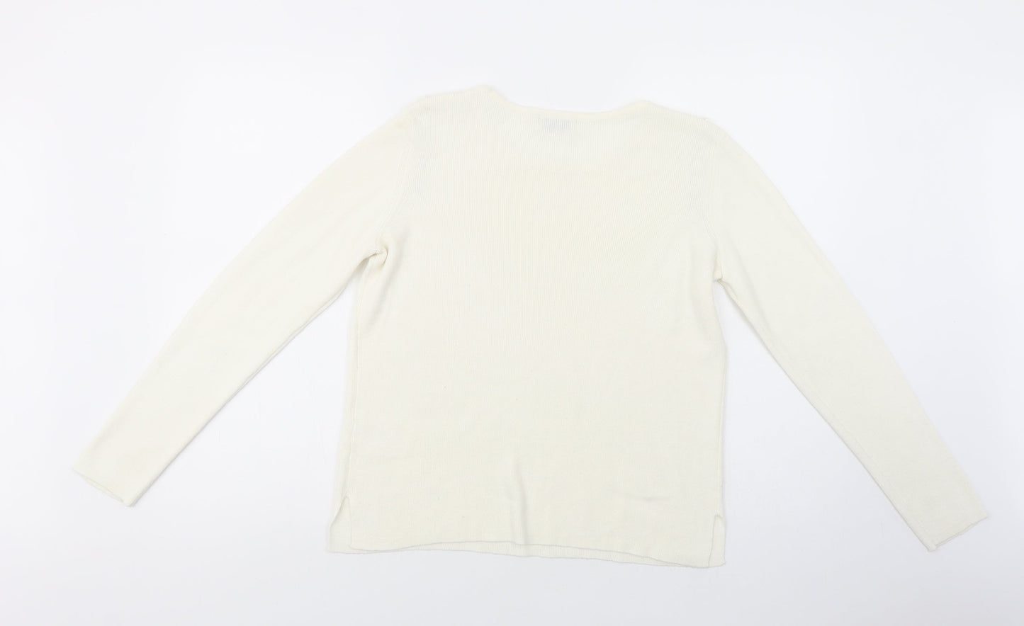 Papaya Womens Ivory Crew Neck  Acrylic Pullover Jumper Size S