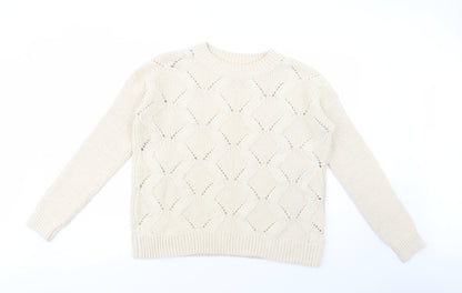 H&M Womens Beige Crew Neck  Acrylic Pullover Jumper Size S