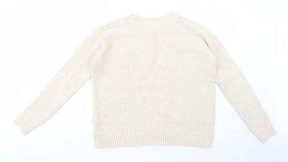 H&M Womens Beige Crew Neck  Acrylic Pullover Jumper Size S