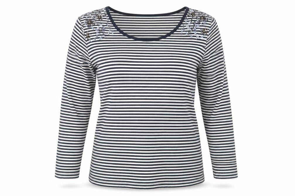 Country Casuals Womens White Striped Viscose Basic Blouse Size XL Scoop Neck