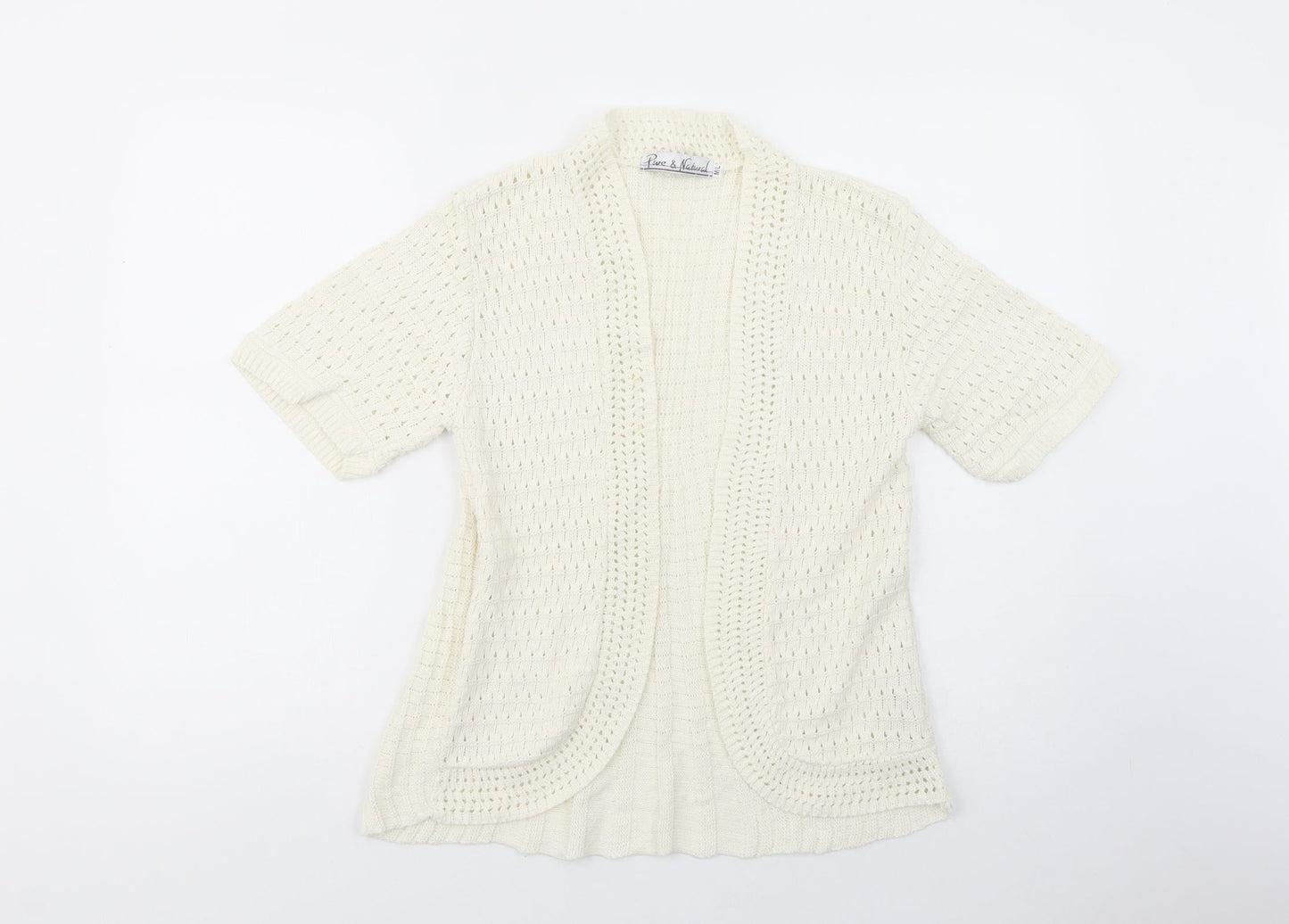 Pure & Natural Womens White V-Neck  Acrylic Cardigan Jumper Size M
