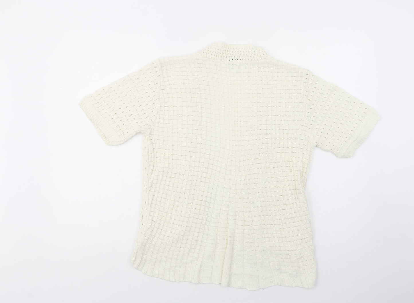 Pure & Natural Womens White V-Neck  Acrylic Cardigan Jumper Size M