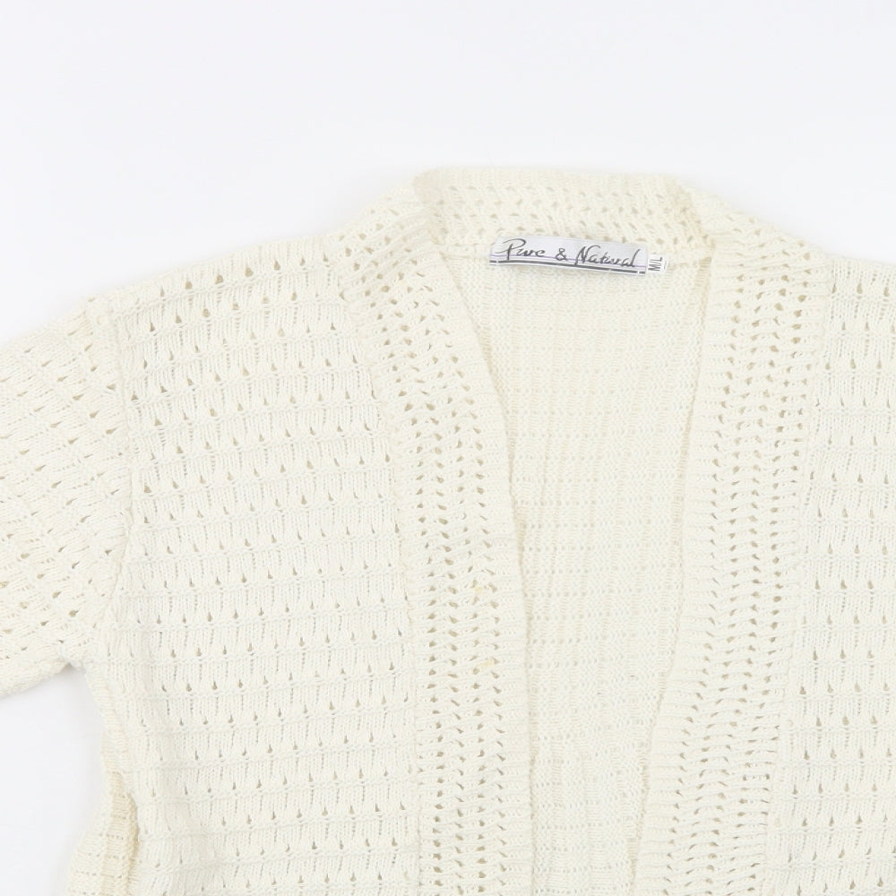 Pure & Natural Womens White V-Neck  Acrylic Cardigan Jumper Size M